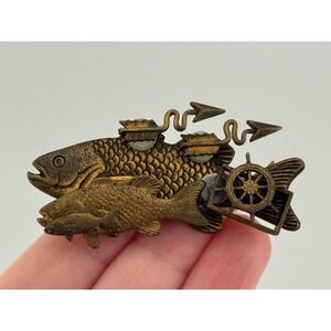 Vintage Modernist Artisan Fish Brooch Pin Unsigned